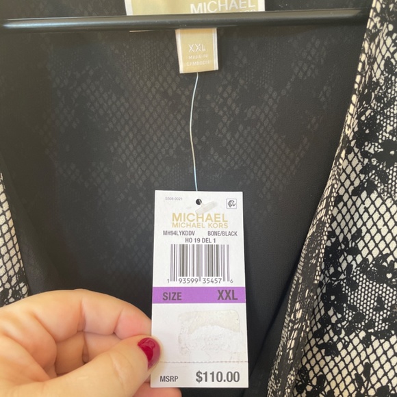 Michael Michael Kors Bone Black Chantilly Wrap Tie-Waist Long Sleeve Blouse - Picture 2 of 8